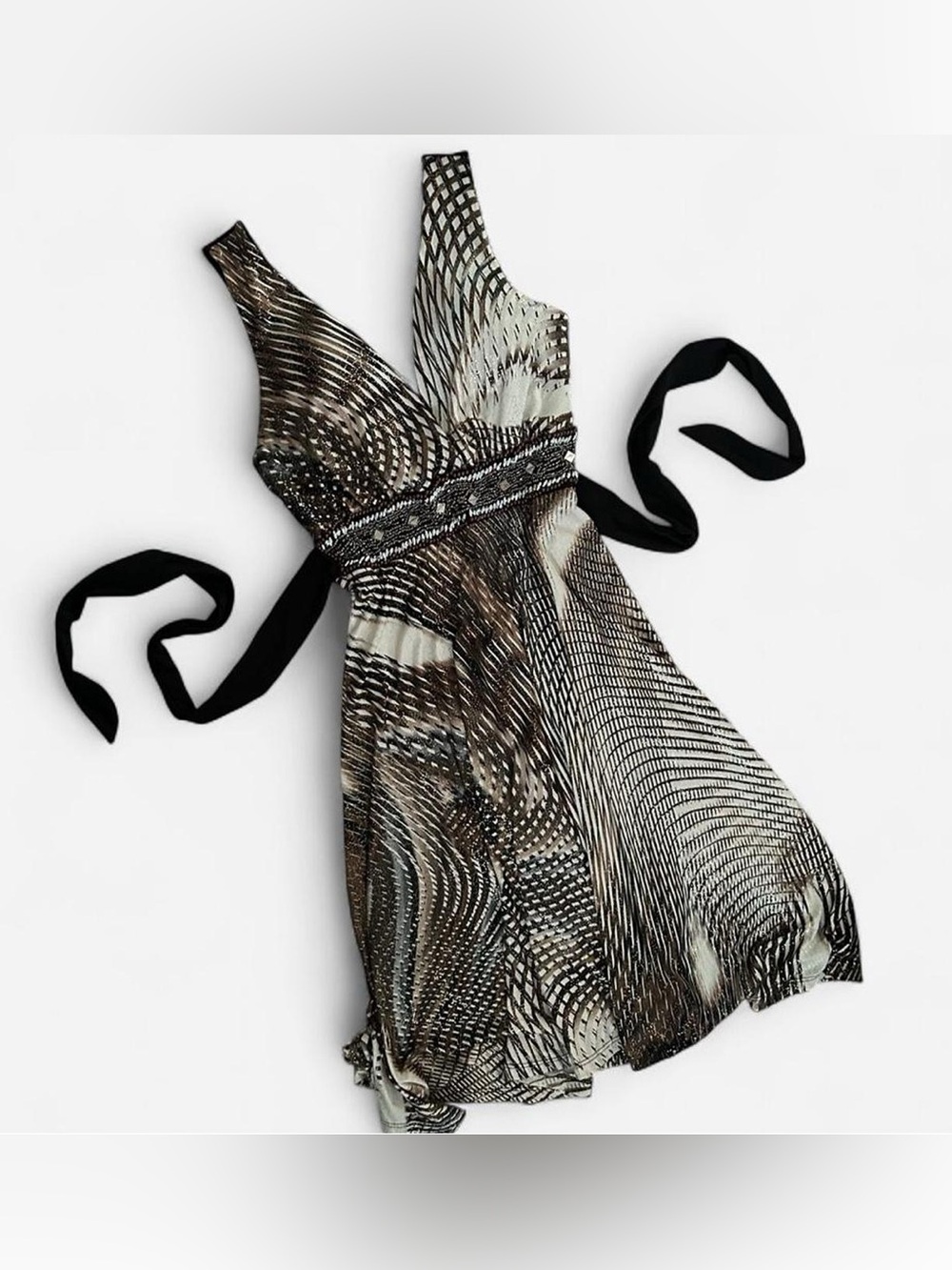 Vintage Y2K Beaded Boho Glam Dress Tie Back